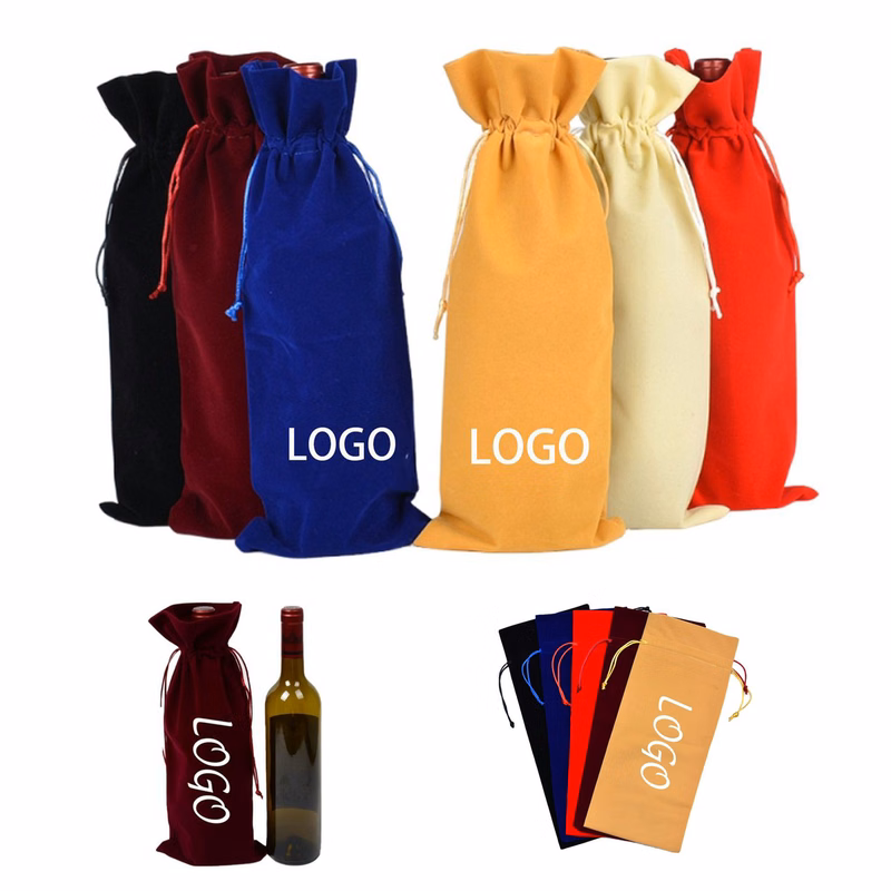 MOQ 20 pcs Velvet Wine Bottle Drawstring Bag