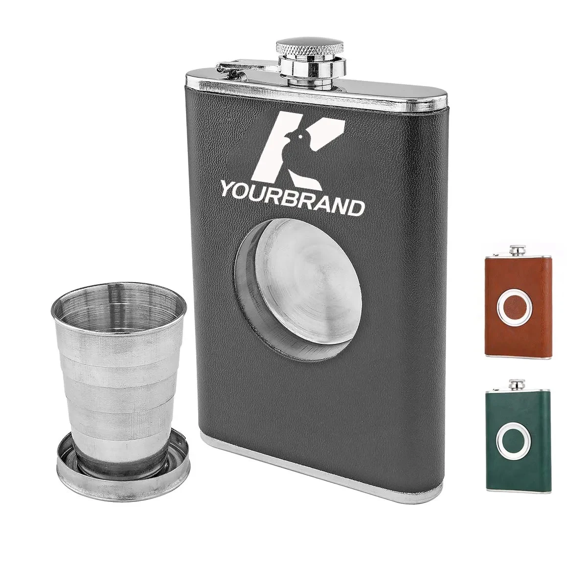 8oz Portable Hip Flask with Built In Collapsible Shot Glass, custom water bottle with logo imprint 1