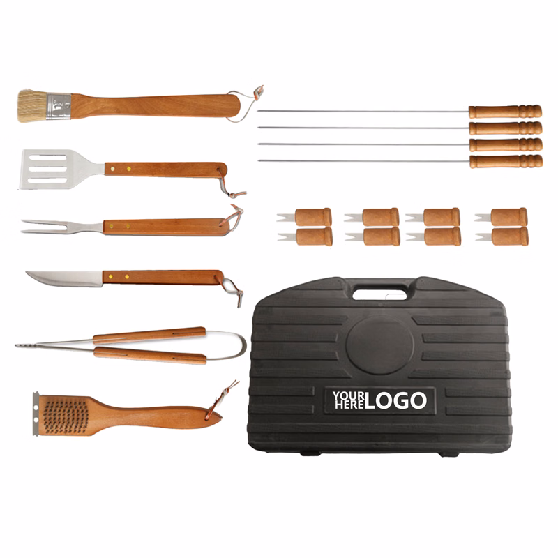Stainless Steel Outdoor Wood-Handled BBQ Tool Set