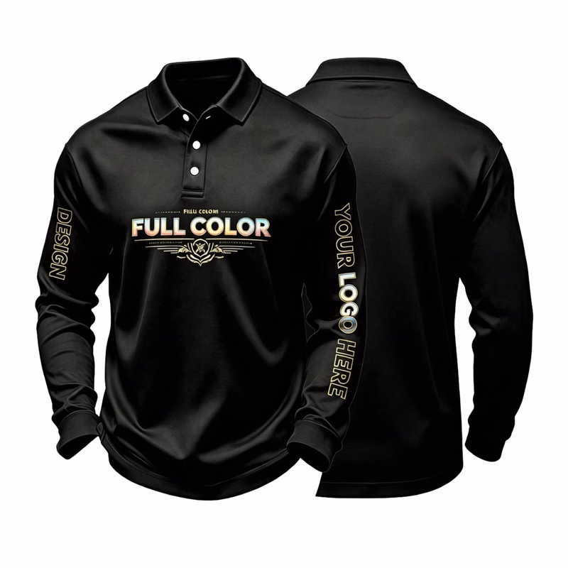 Unisex Long Sleeve Button-Front Polo Shirt