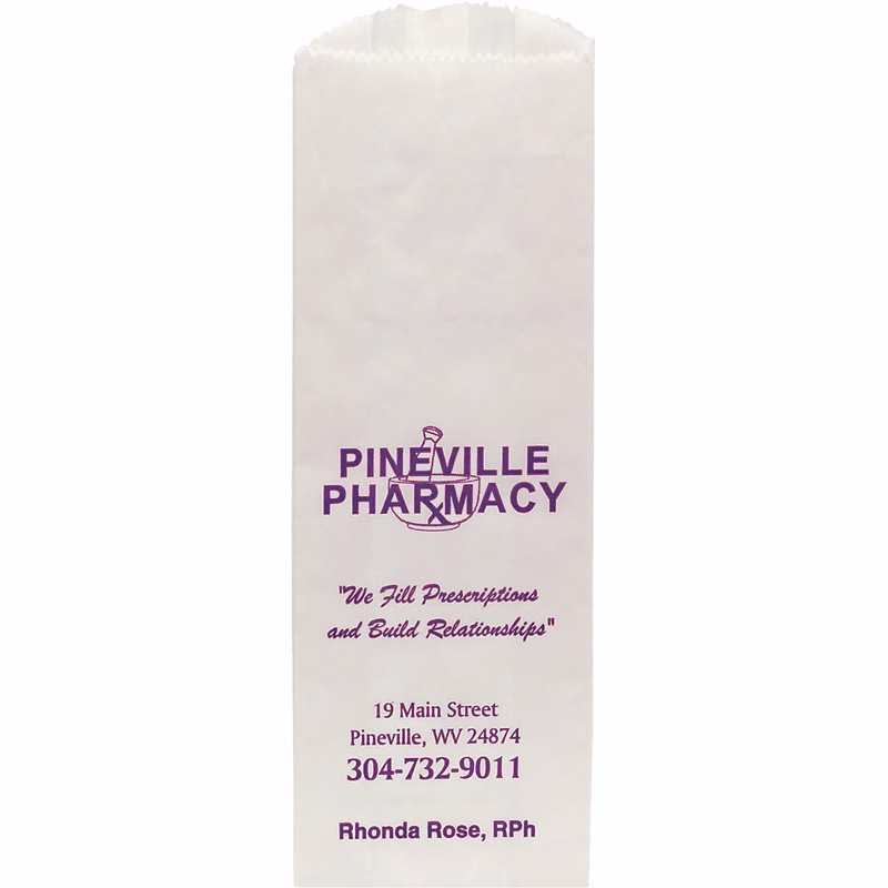 White Paper Pharmacy Bags - 3-1/2" x 2" x 10-1/4"