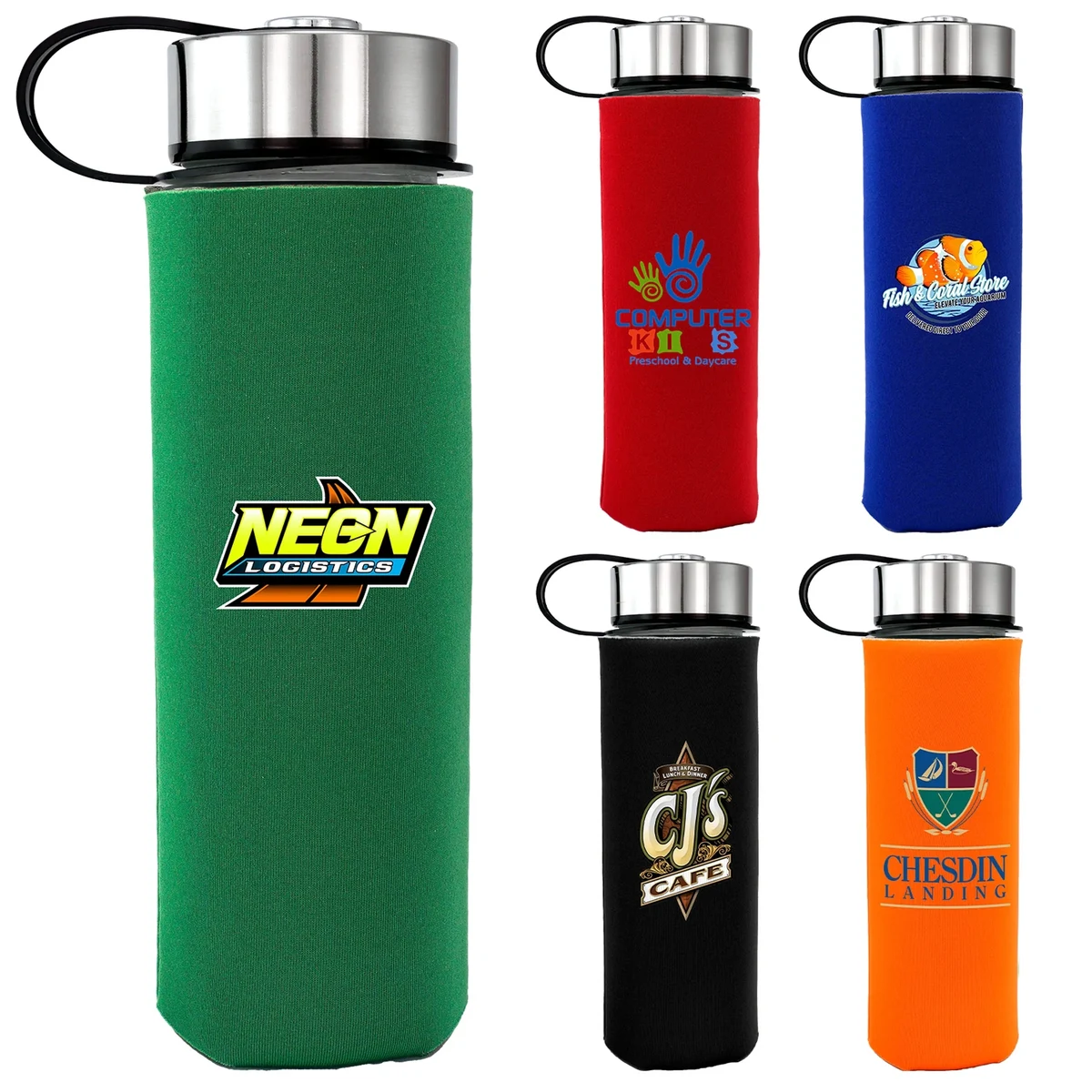 Metal Lanyard Lid 22 oz. Frosted Glass Sleeve Bottle 1