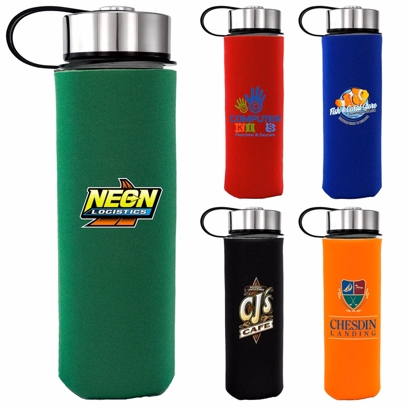 Metal Lanyard Lid 22 oz. Frosted Glass Sleeve Bottle