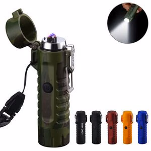 LED Flashlight With Strobe Mode And Dual Arc Lighter