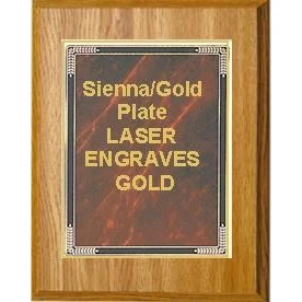 7" x 9" Oak Finish Plaque with a Sienna Marble Mist Plate 1