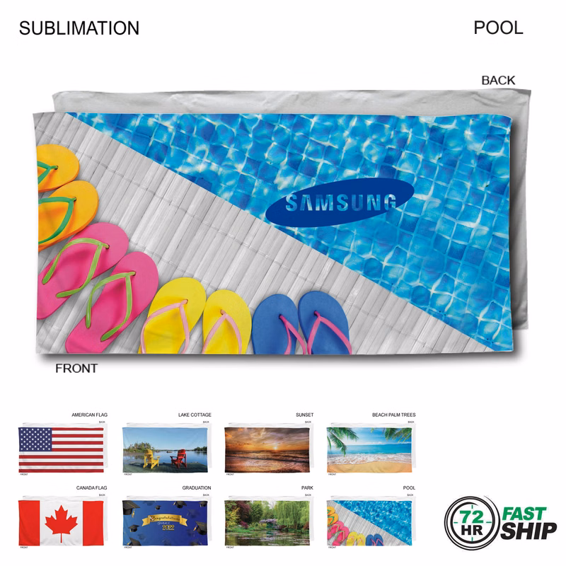 72Hr Fast Ship - Stock Design, Heaviest Weight, Plush Velour Terry Beach Towel, 30x60, Sublimated