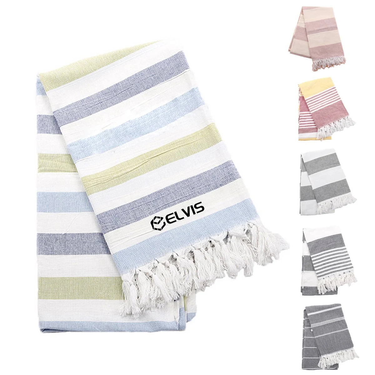 Cotton Turkish Fringe Striped Beach Towel 1