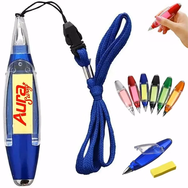 Custom Multi Function Lanyard Pen with LED Sticky Notes — Corporate Giveaway