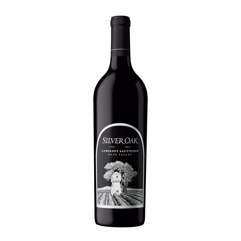Etched Silver Oak Napa Valley Cabernet Red Wine Bottle
