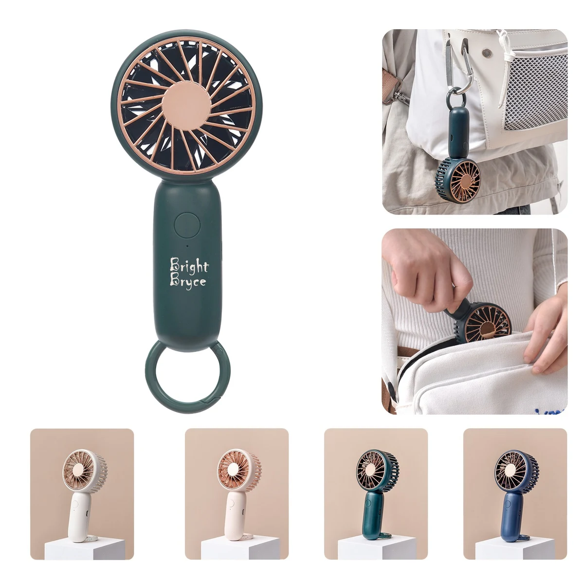 Portable Fan w/ Carabiners USB Rechargeable Mini Handheld Fan 1