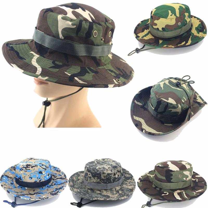 Lightweight Outdoor Wide Brim Cotton Adjustable Camo Bucket Hats Caps