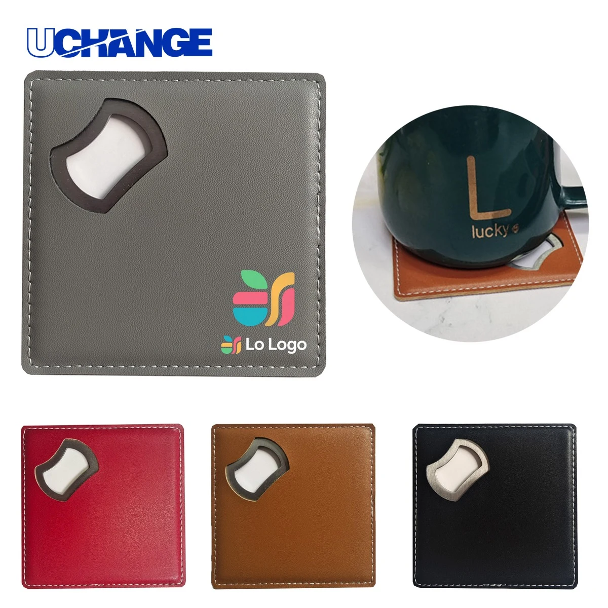Square PU Leather Drink Coaster Mat 1