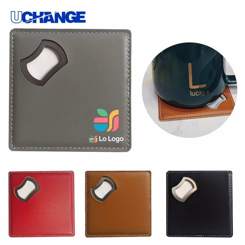 Square PU Leather Drink Coaster Mat