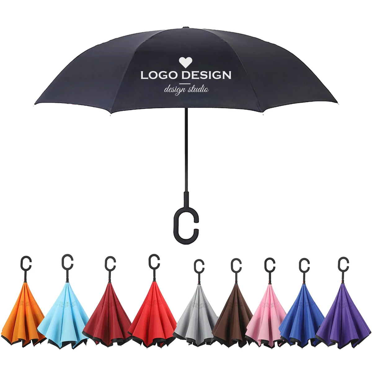 Reverse Umbrellas with C-Shaped Handle 1
