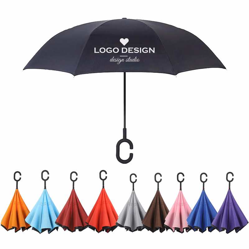 Reverse Umbrellas with C-Shaped Handle