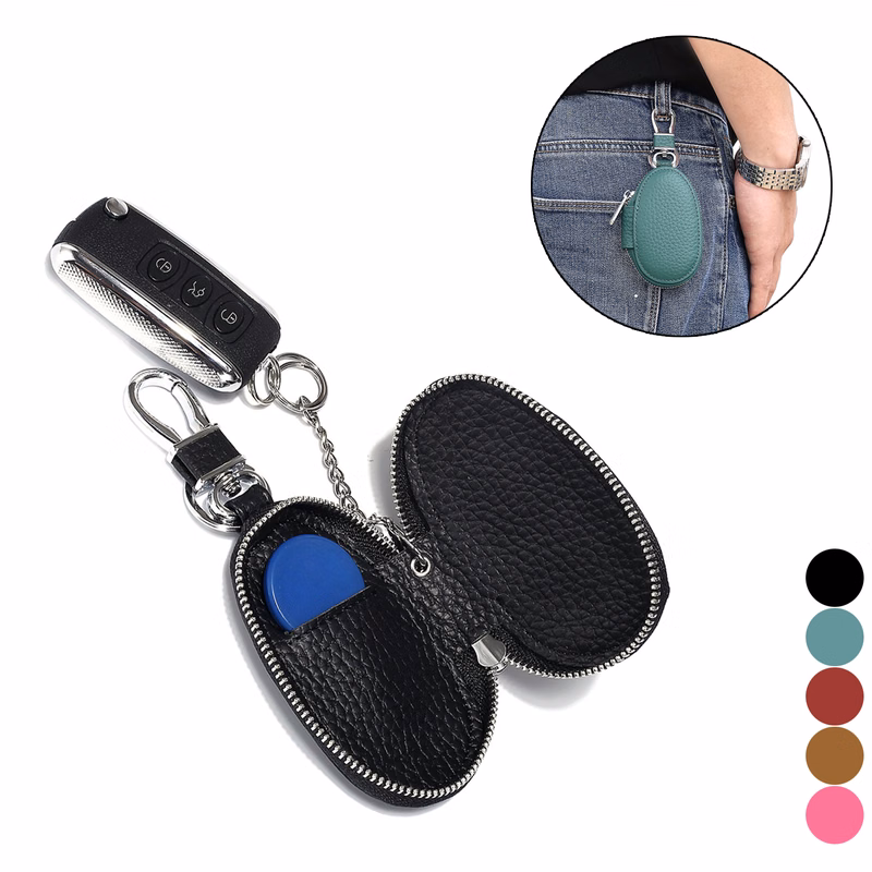 Genuine Leather Zipper Car Key Case