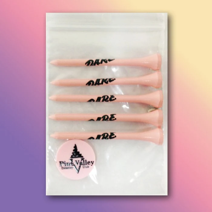 Poly Bag Pack w/ Five Pink 2 3/4" Tees & 1 Pink Marker 1