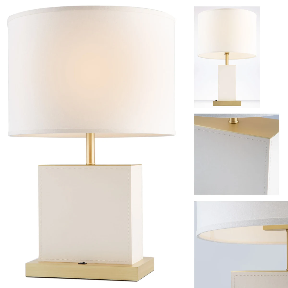 Extra Large Modern Fiber Leather White Fabric Shade Table Lamp 1