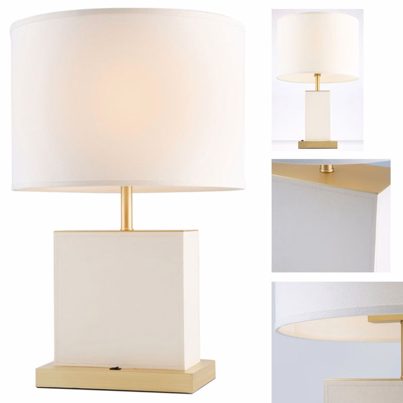 Extra Large Modern Fiber Leather White Fabric Shade Table Lamp
