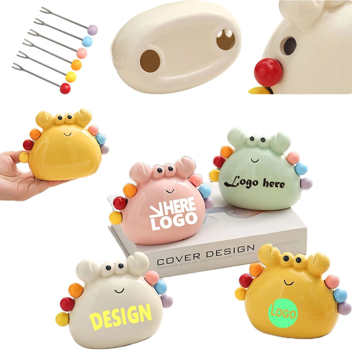 Cute Ceramic Crab Fruit Fork Storage Set For Home 1