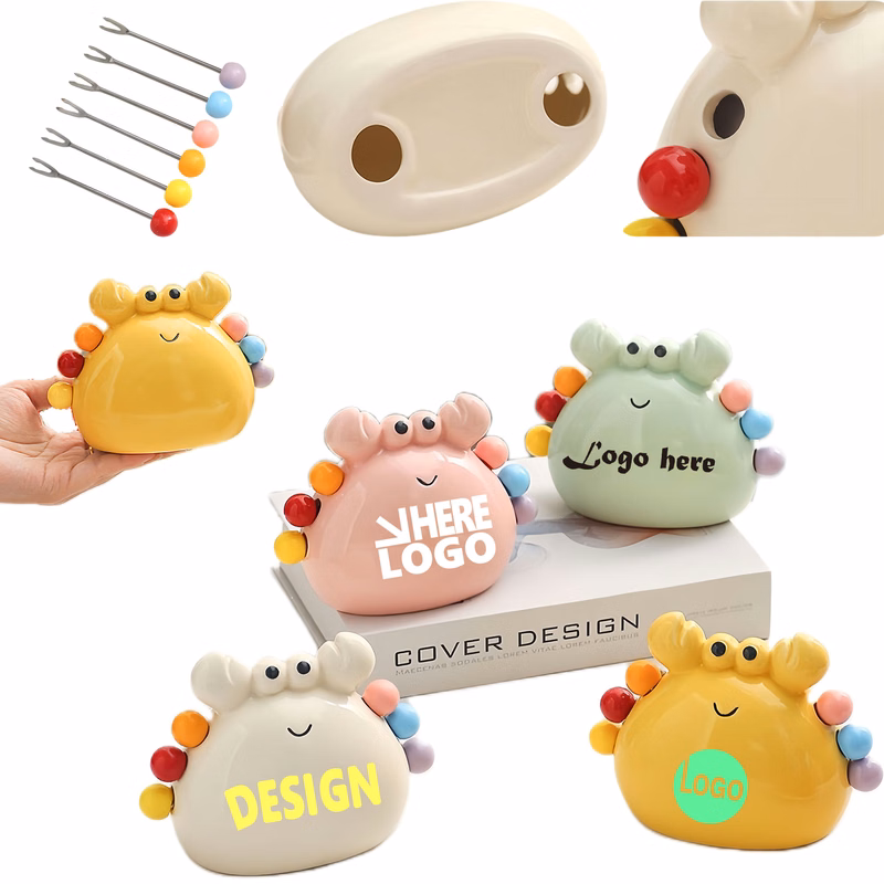 Cute Ceramic Crab Fruit Fork Storage Set For Home