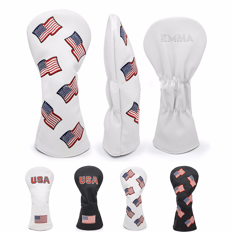 US Flag Patriotism Golf Club Head Covers White