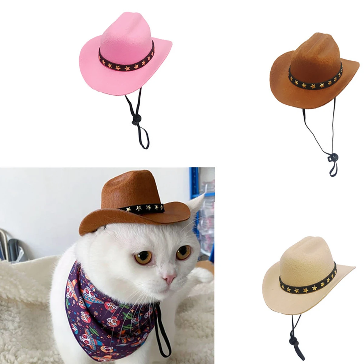 Cowboy Pet Hat With Gold Star Pin Adjustable 1