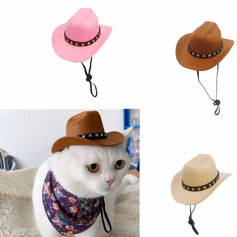 Cowboy Pet Hat With Gold Star Pin Adjustable