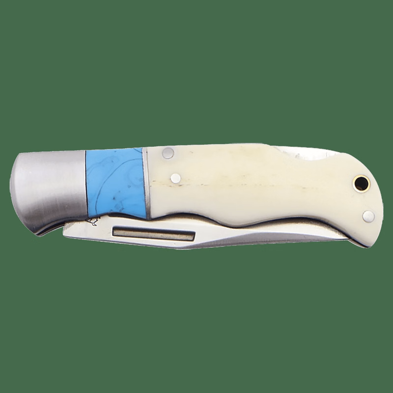 Bison River 3 1/2" Blue/Bone/Silver Folding Knife