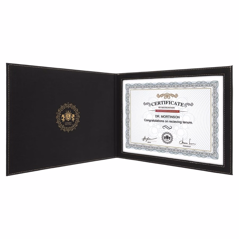 9" x 12" Black/Gold Leatherette Certificate Holder for 8 1/2" x 11"
