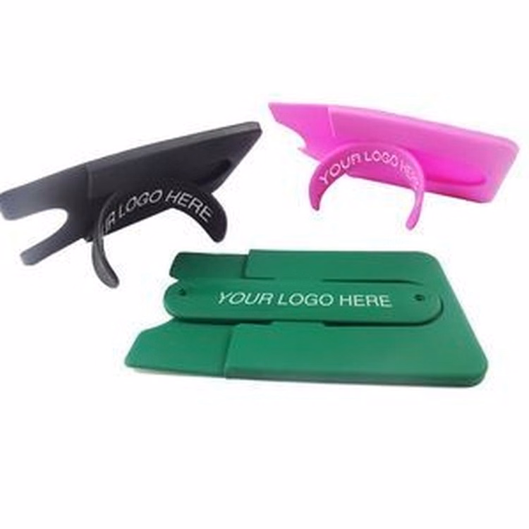 Silicone Cell Phone Wallet w/ Tab Stand (3 3/4"x1/4")