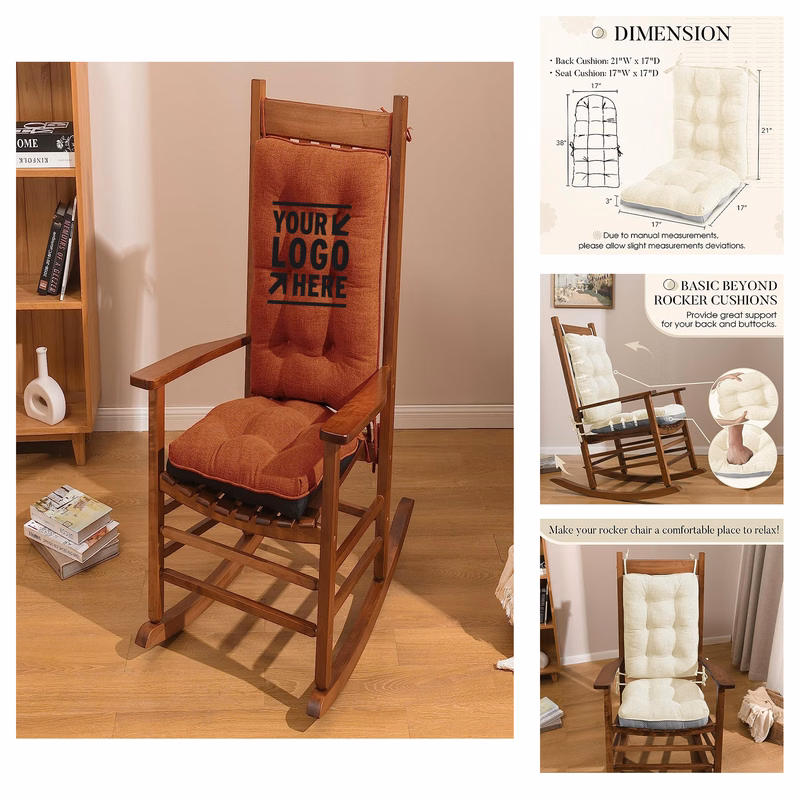 Thick Padding Back Cushion Outdoor Porch Wooden Rocking Chair Cushions Set