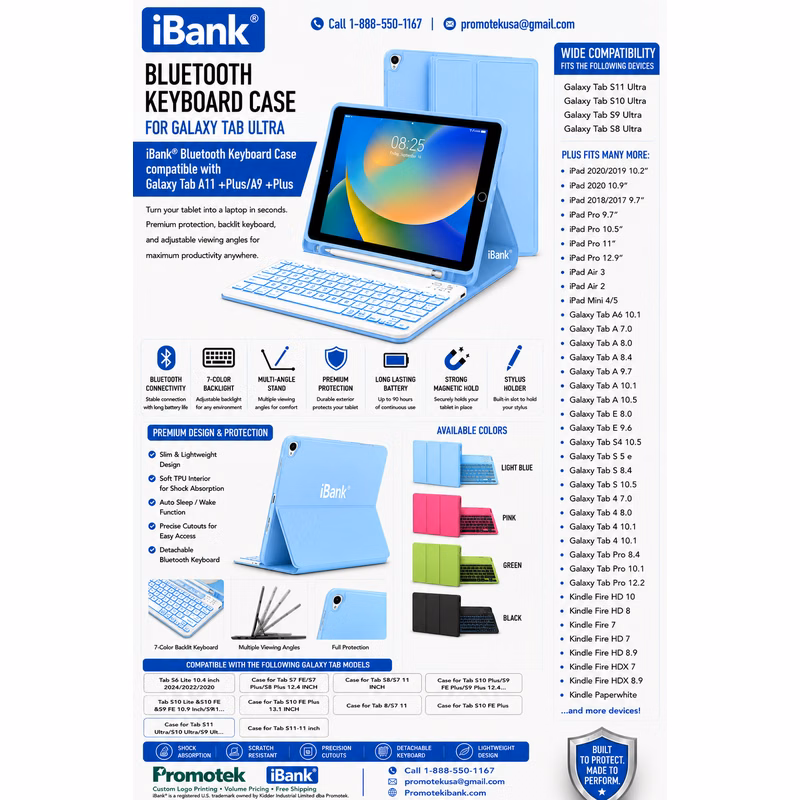 Detachable Bluetooth Slim Wireless Keyboard and Soft Back Cover Tablet Case