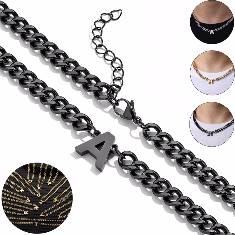 Letter Stainless Steel Cuban Chain Necklaces