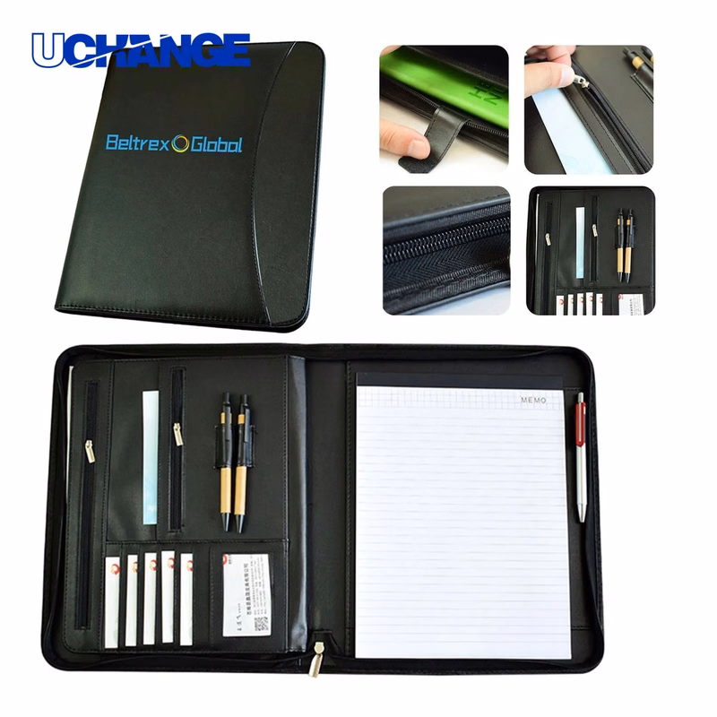 PU Leather A4 Office Folder Organizer with Zipper Closure