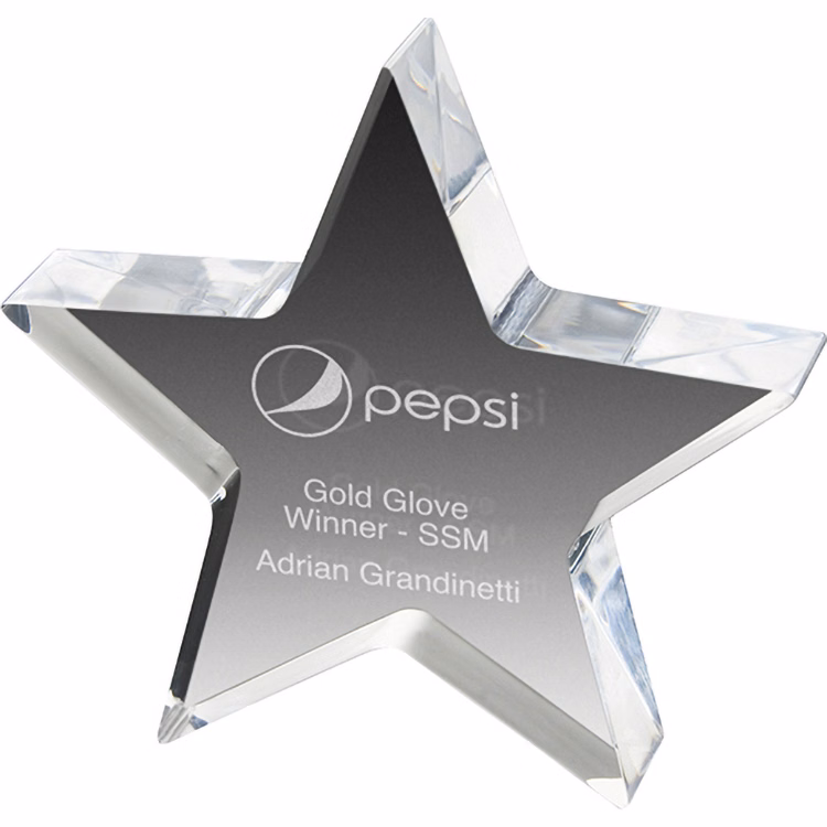 Clear Star Acrylic Paper Weight (5"x 5"x 1") Laser Engraved