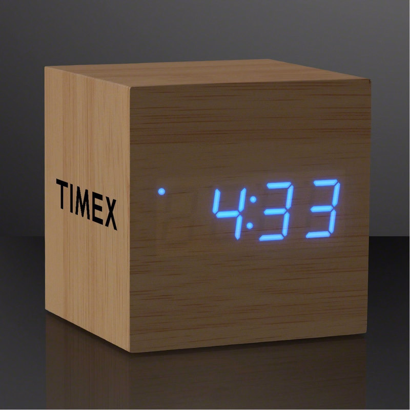 Blue LED Cube Alarm Clock With USB - Domestic Print