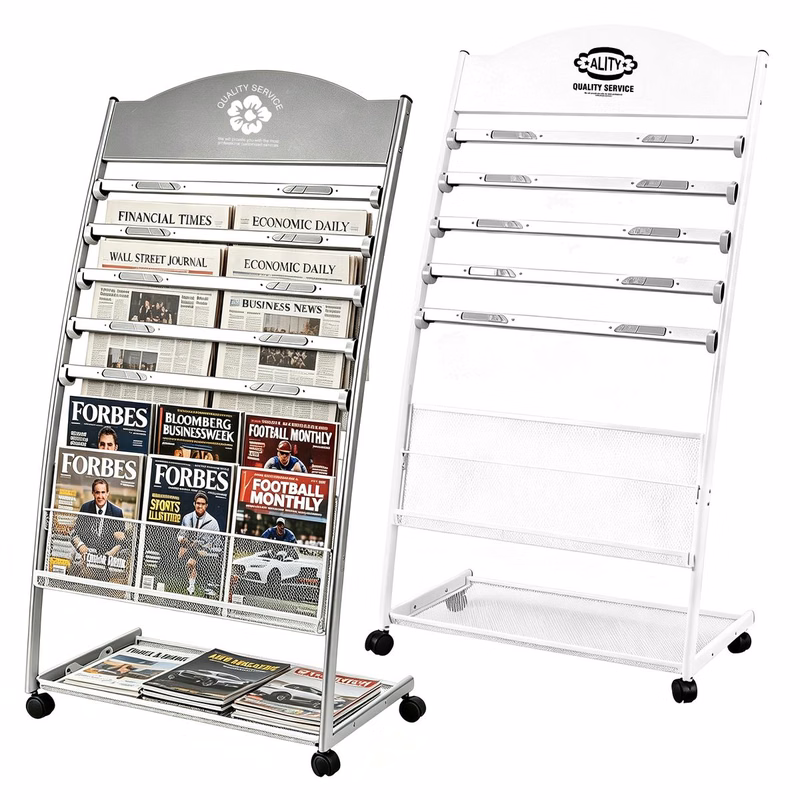 Wheeled Freestanding Brochure Periodical Holder