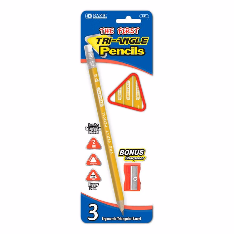 #2 Pencils - 3 Count Jumbo Triangular Shape Sharpener Included