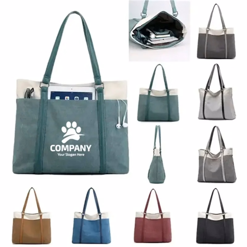Retro Canvas Tote Bag With Handles