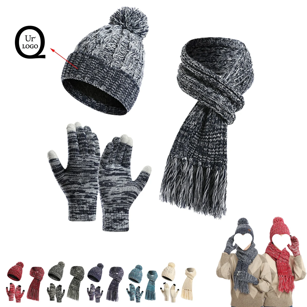 Winter Knit Beanie Hat 3 Pieces Set 1