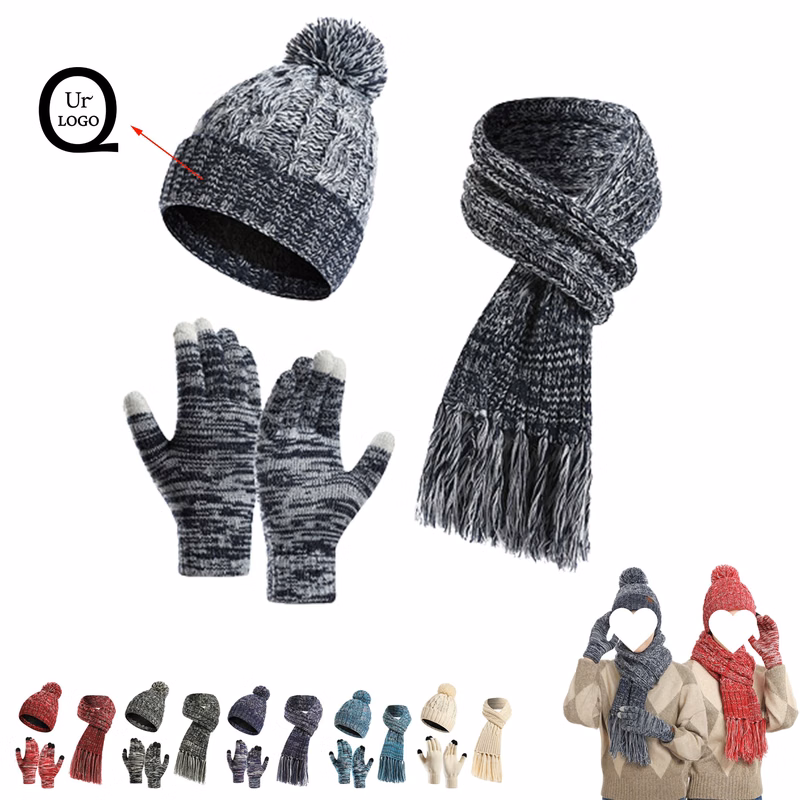 Winter Knit Beanie Hat 3 Pieces Set
