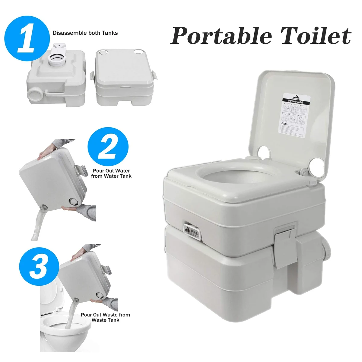 Supports 286 LBS Up to 50 Flushes Detachable 5.3 Gallons Travel Camping Potty Portable Bathroom Toi 1