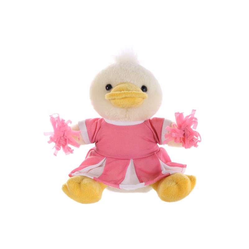 Soft Plush Sitting Duck wearing a Cheerleader Outfit