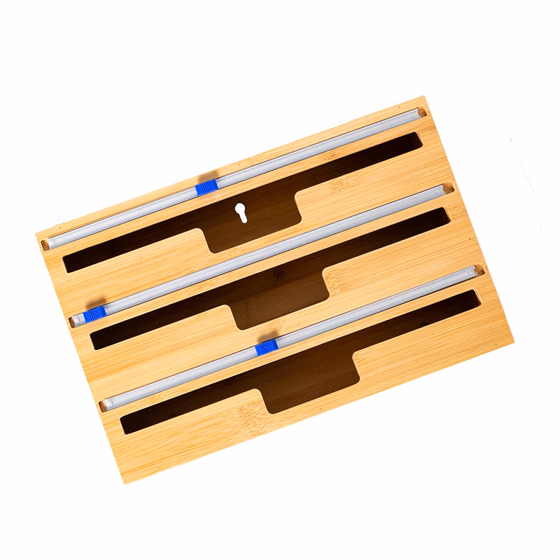 Bamboo Wooden Foil And Plastic Wrap Organizer (3 Grid)