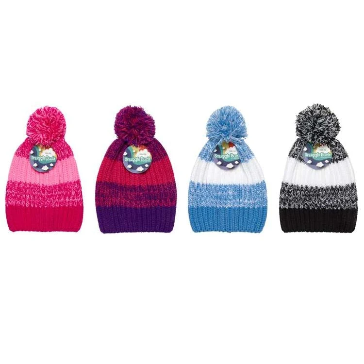 Kids Knit 2-Tone Stripe Hats Assorted Colors 1