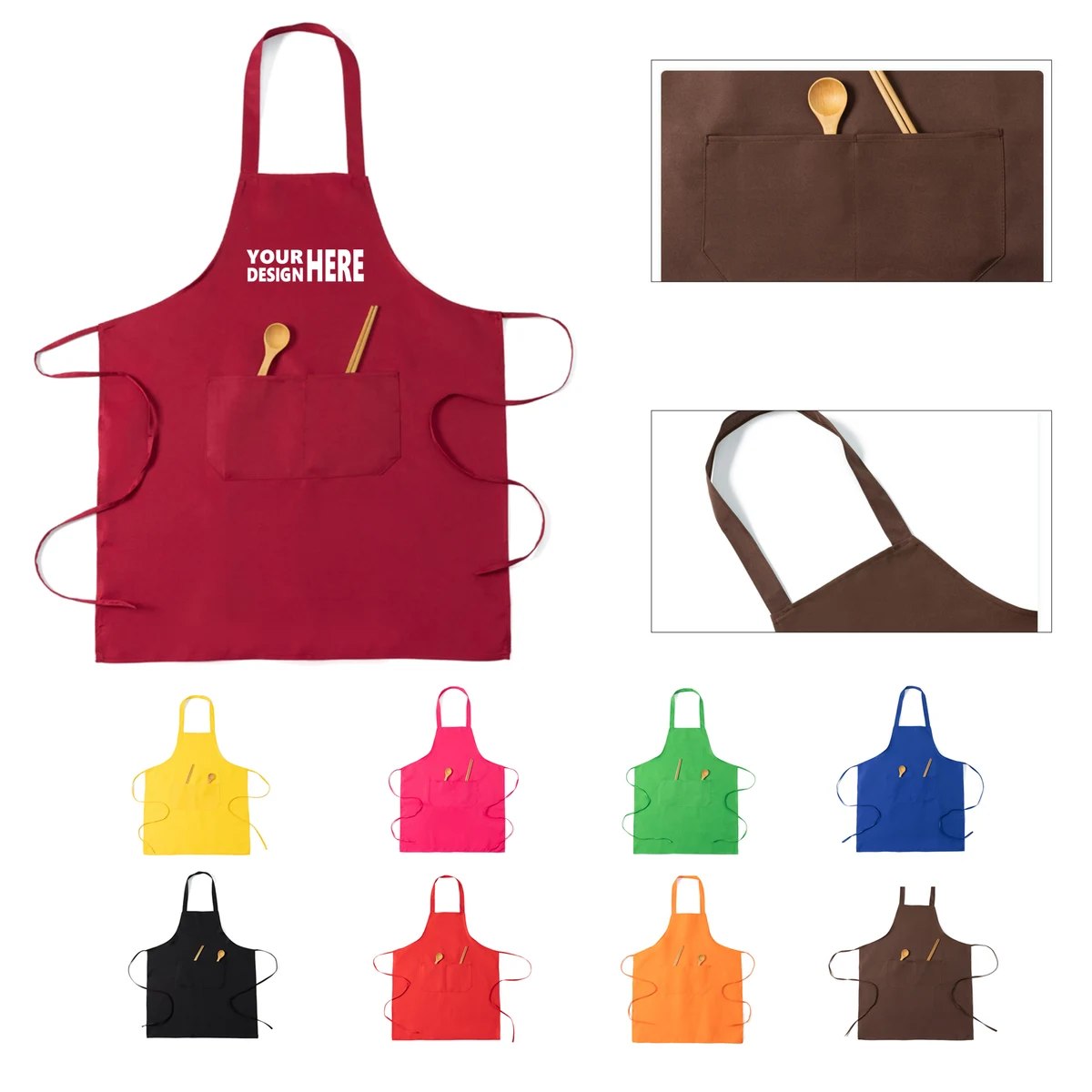 Hanging Neck Polyester Apron With Pockets 1