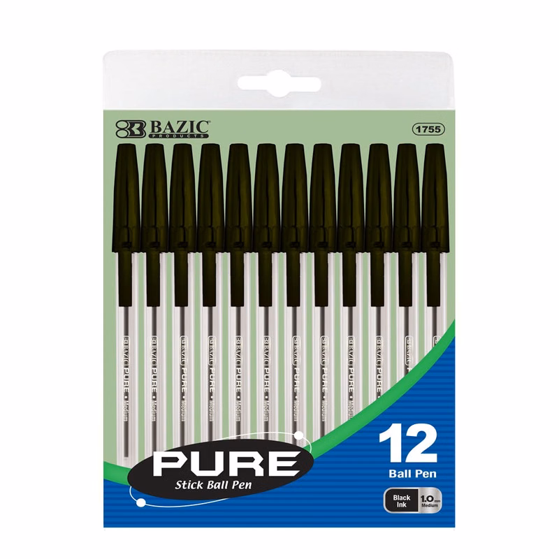 Ballpoint Pens - Black Medium 12 Pack