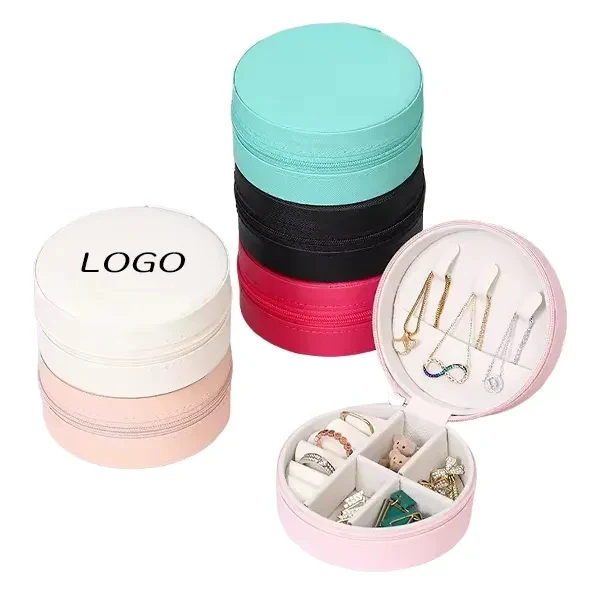 Round Faux Leather Jewelry Organizer Box 1