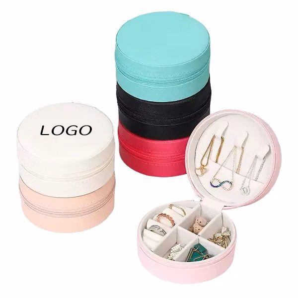 Round Faux Leather Jewelry Organizer Box